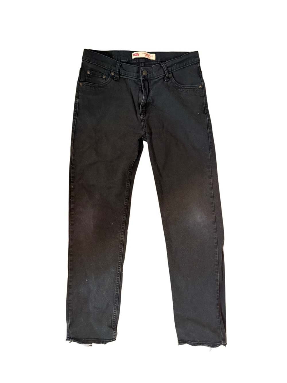 levi’s Unisex 502 taper distressed faded raw hem washed black jeans 33x28